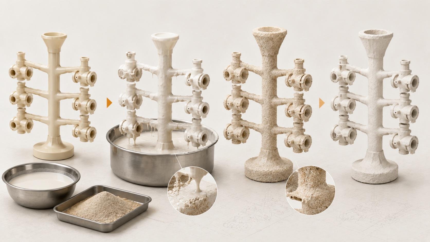 Ceramic shell coating process for investment casting wax patterns